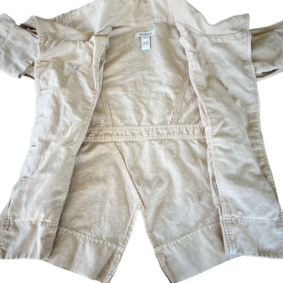 Sundance Every Angle Linen Blend Jacket Tan Petite Large Dramatic Collar Buttons - Picture 7 of 15
